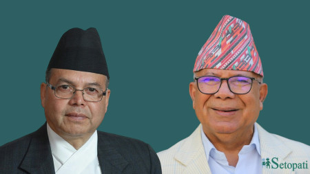 झलनाथ र माधव नेपाल। फाइल तस्बिर।