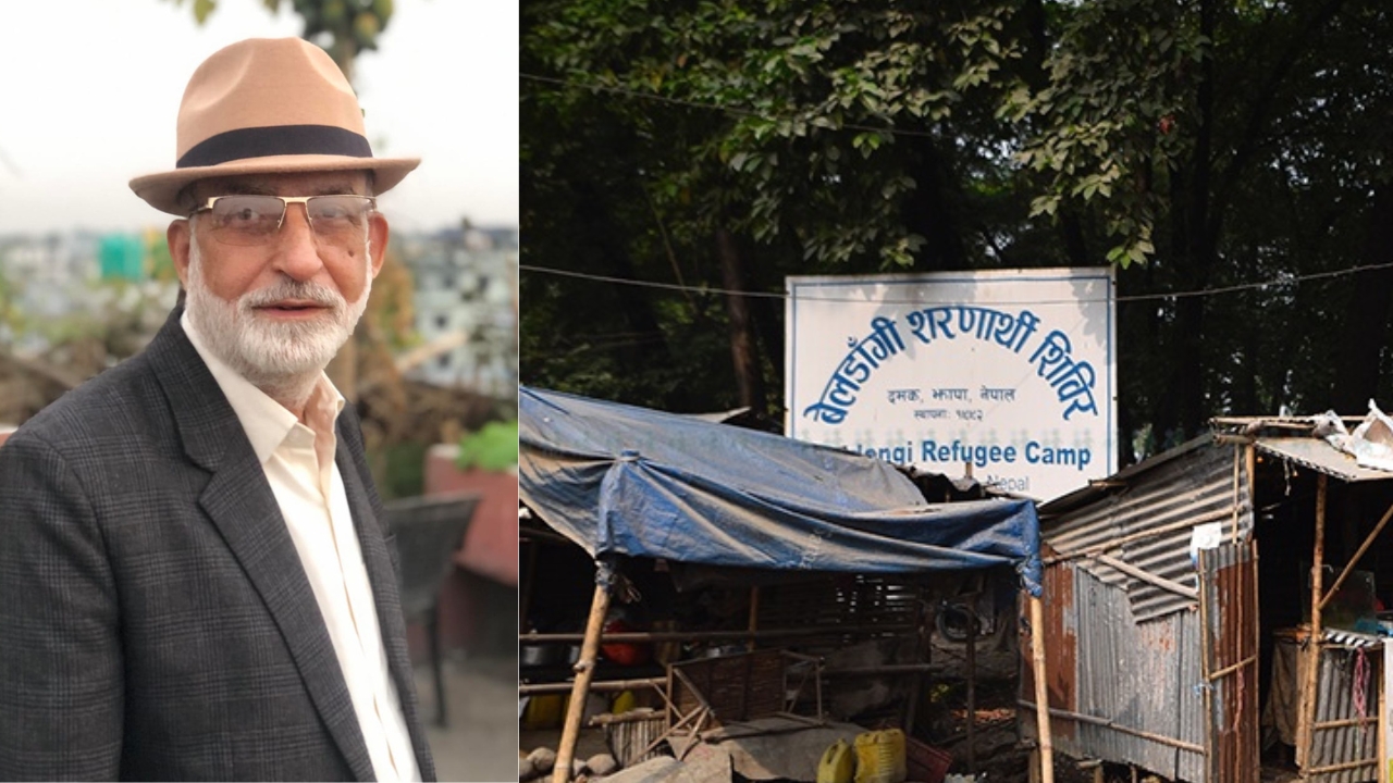 भुटान पिपुल्स पार्टीका अध्यक्ष बलराम पौड्याल र झापाको बेलडाँगी शरणार्थी शिविर।