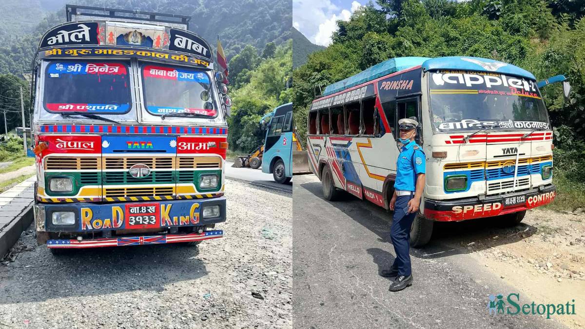 ६० जना सवार बस ठोक्कियो पेट्रोल बोकेको ट्यांकरसँग