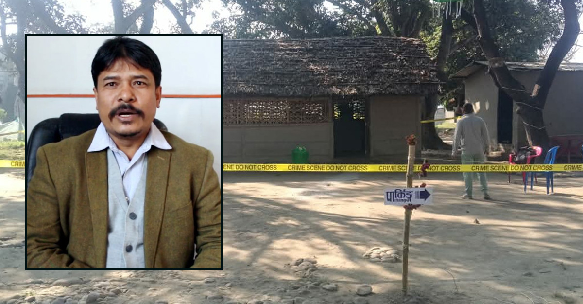 घटनास्थल र पक्राउ परेका महावीर चौधरी।