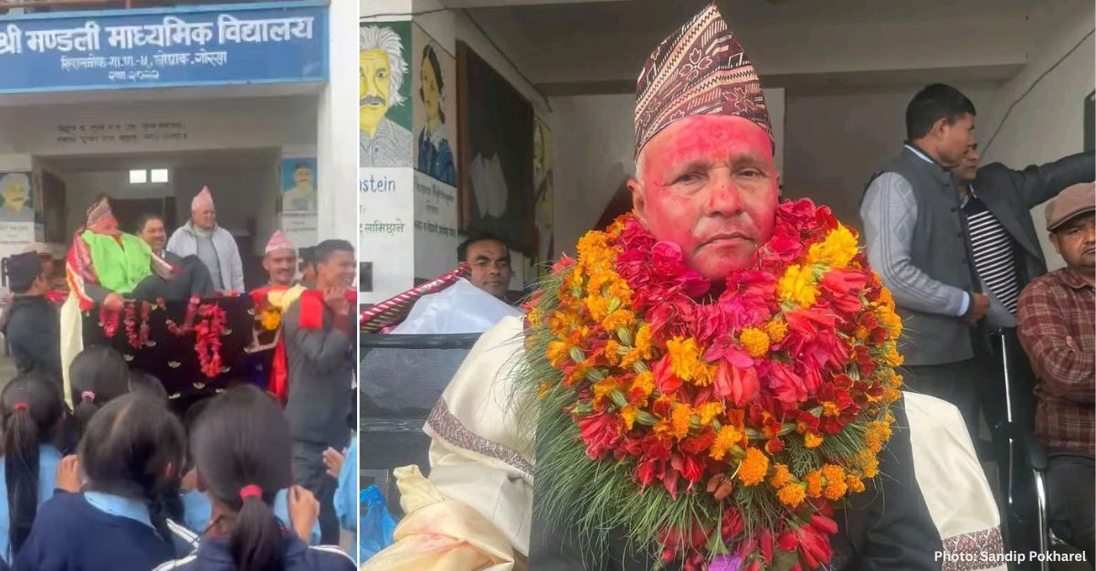 निवृत्त भएका गोरखाको मण्डली माविका शिक्षक सीताराम पोखरेल।